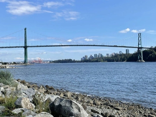 A view of the bridge from across the water.